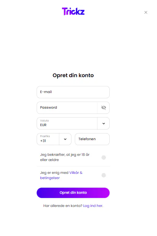 Trickz konto – registrering, log ind og verificering